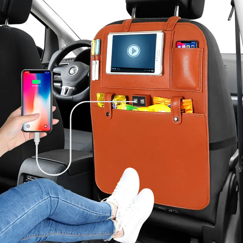 

New 2 usb Car Seat Back Bag Folding Table Organizer Pad Drink Storage Pocket Box Travel Stowing Tidying Automobile Accessories