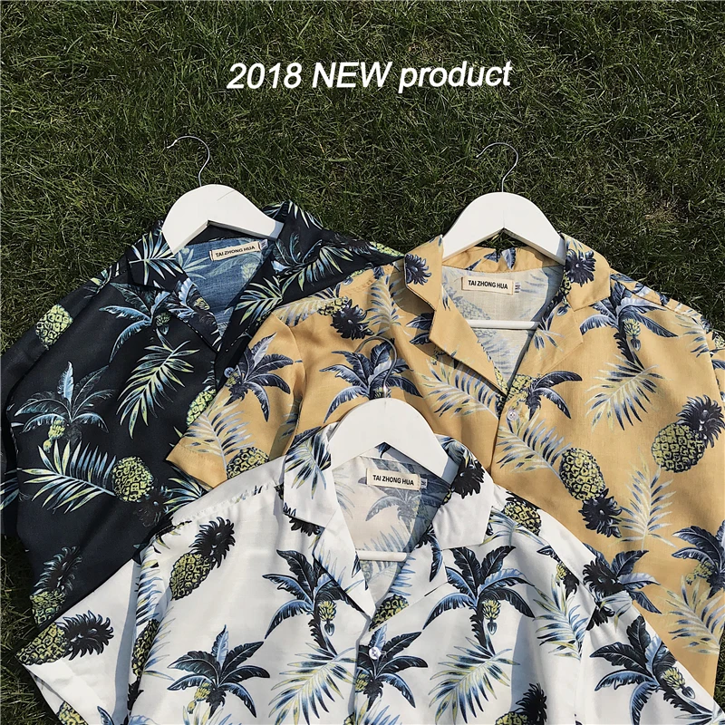 2018 Summer New Men's Shirt Casual Loose Fashion Leaf Print Comfortable Breathable Beachwear Short-sleeved Hawaiian Shirt Man
