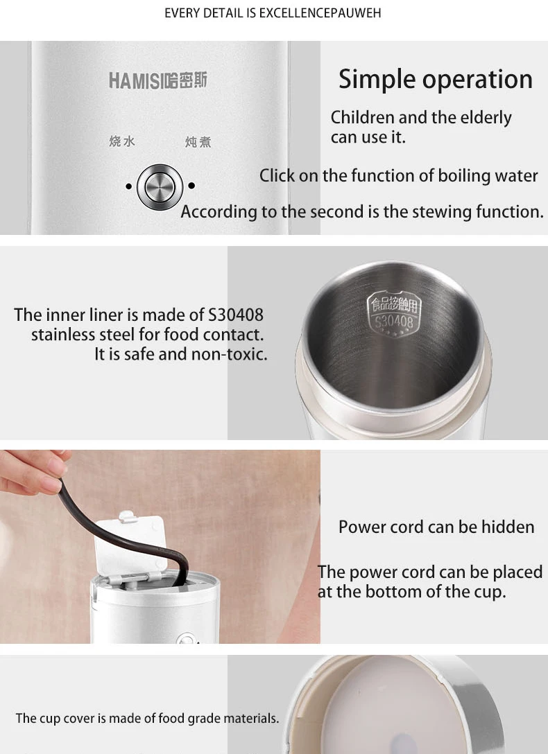 Портативный интеллектуальный Электрический чайник мини водное тепловое Отопление котел дорожный чайник из нержавеющей стали кофе молоко кипения чашки 220