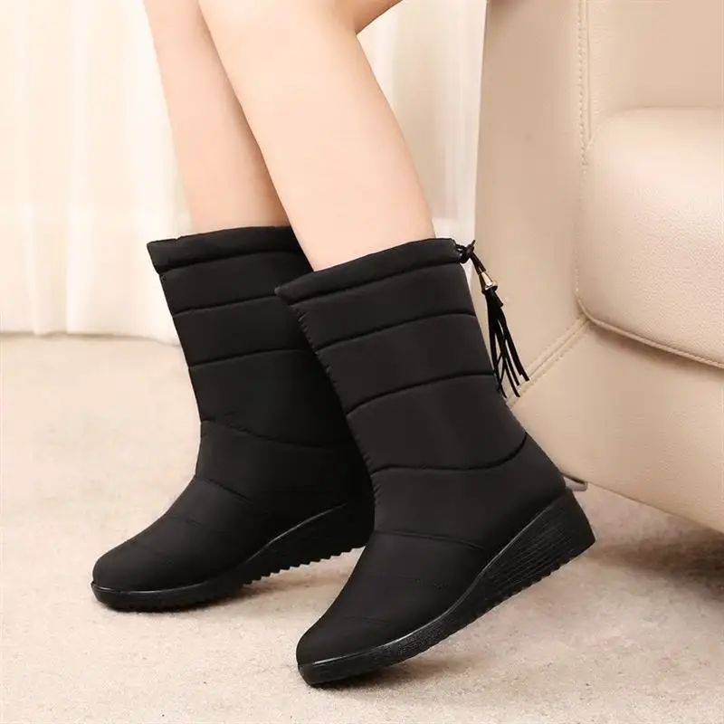 Snow Winter Boots Women Mid-Calf Boots Waterproof Round Toe bottines femme Insoles Ladies Shoes Woman Fringe Down Botas Mujer
