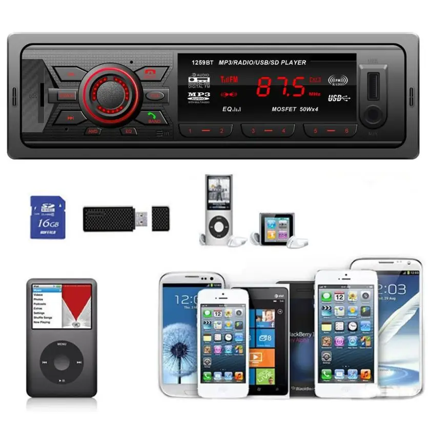 В тире аудио автомобиля Bluetooth стерео головное устройство MP3/USB/SD/AUX/FM Вход AUX Mute и громкое управление jul10