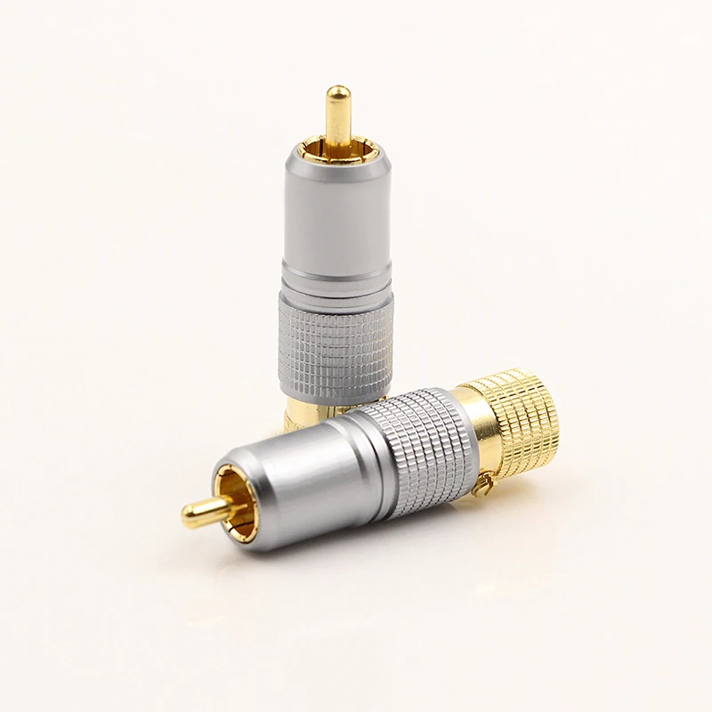 4pcs/lot RCA Non Solder Plug 10mm Gold Plated Locking Coaxial Connector Socket High Quality
