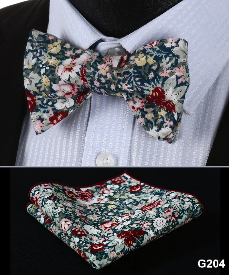  Floral 100%Cotton Jacquard Men Butterfly Self Bow Tie BowTie Pocket Square Handkerchief Hanky Suit 
