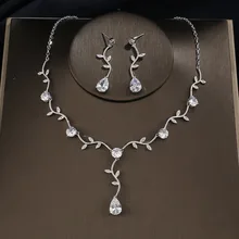 Красные Деревья Роскошный AAA кубический цирконий для невесты Свадебный комплект ювелирных изделий, модные свадебные ожерелья серьги наборы