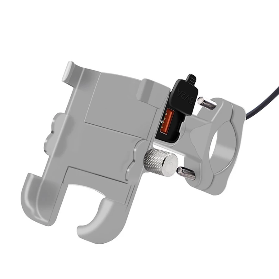 

Motorcycle Mobile Phone Handlebar Bracket Grey Holder Aluminum Alloy 2A LED USB Quick Charger for 4-6 inch Phone