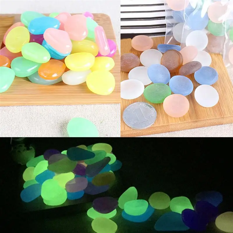 

40pcs Fish Tank Stone Colorful Glow In the Dark For Garden Landscape Stone Fairy Garden Ornaments For Fish Tank