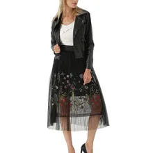 Горячая Лето Осень вышитые юбки модная эластичная талия Женская одежда Высокая талия Элегантный гофрированный с сеткой юбки белый черный