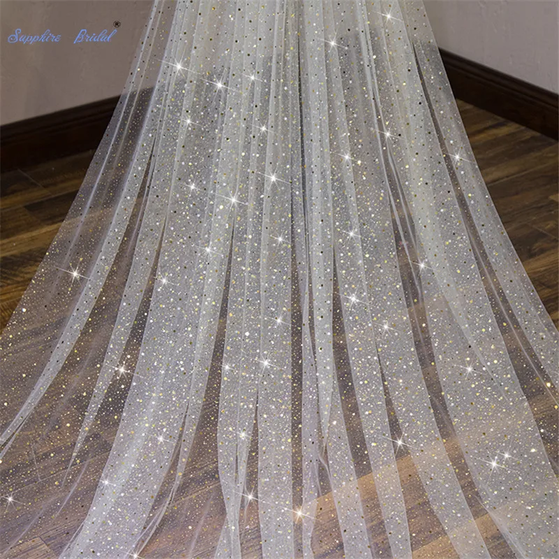 Sapphire Bridal 2019 Новые свадебные аксессуары с золотыми пайетками 4 м Длинная свадебная фата Velo De Novia 1 ярусная обрезанная кромка Свадебная Фата с