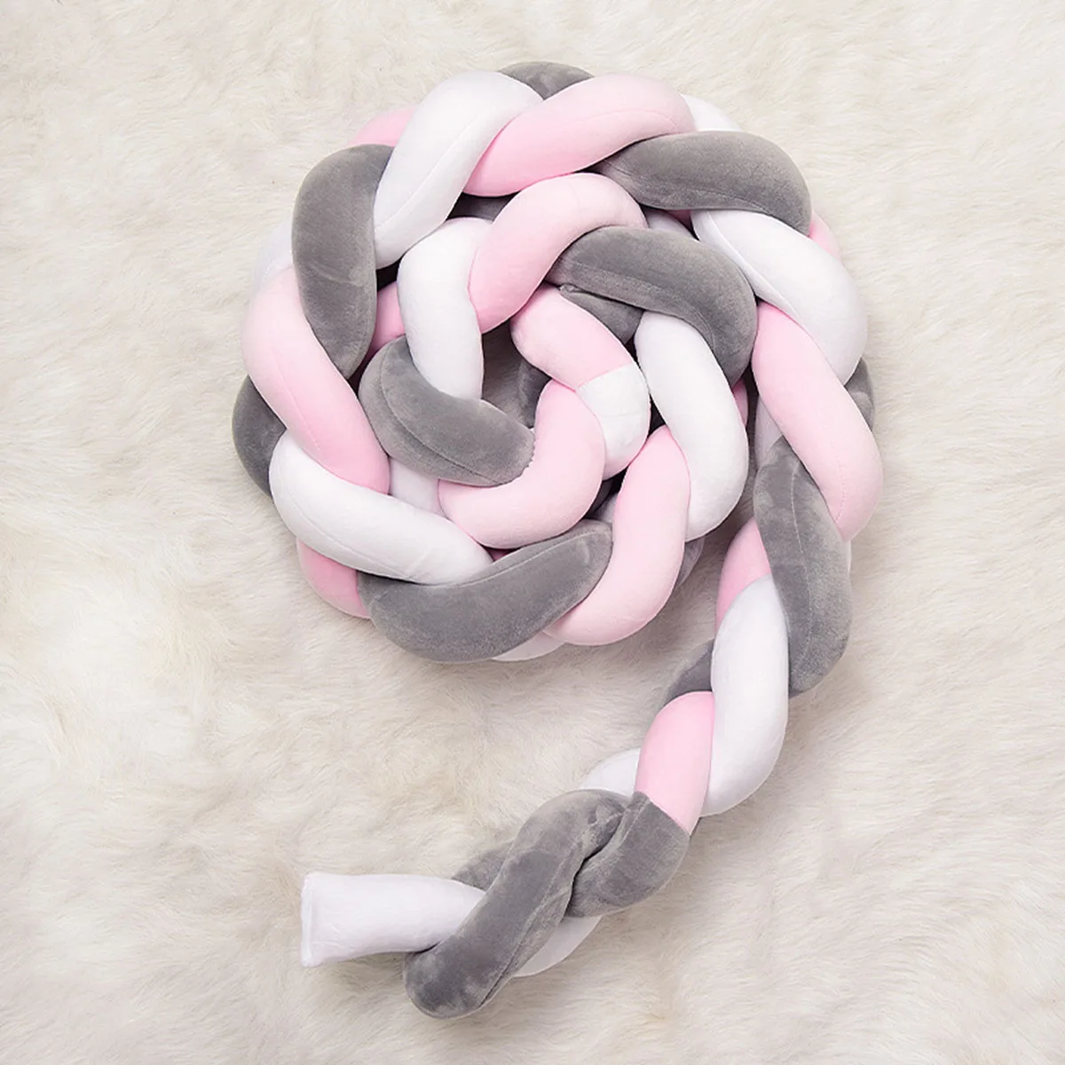 1M Length Baby Bed Bumper 4 Braids Baby Bed Decor Pure Weaving Plush Knot Crib Bumper Protector Infant Room Decor