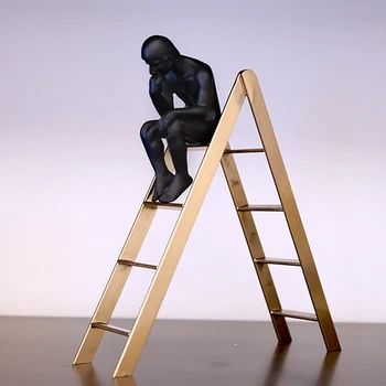 

Auguste Rodin Thinker Sculpture Classical Thinker on The Stair Bookshelf Display Classical Home Decoration Black Man Metal Craft