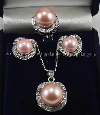 

Pink South sea Shell Pearl Beads/ Earrings Ring / Necklace Pendant Set >^^1>18K gold plated watch Quartz stone CZ crystal