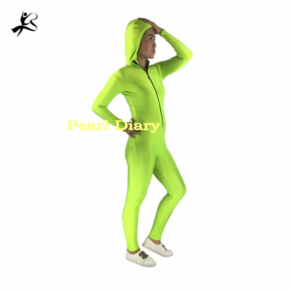 Флуоресцентный зеленый костюм Zentai из лайкры танцевальный унитард спандекса с