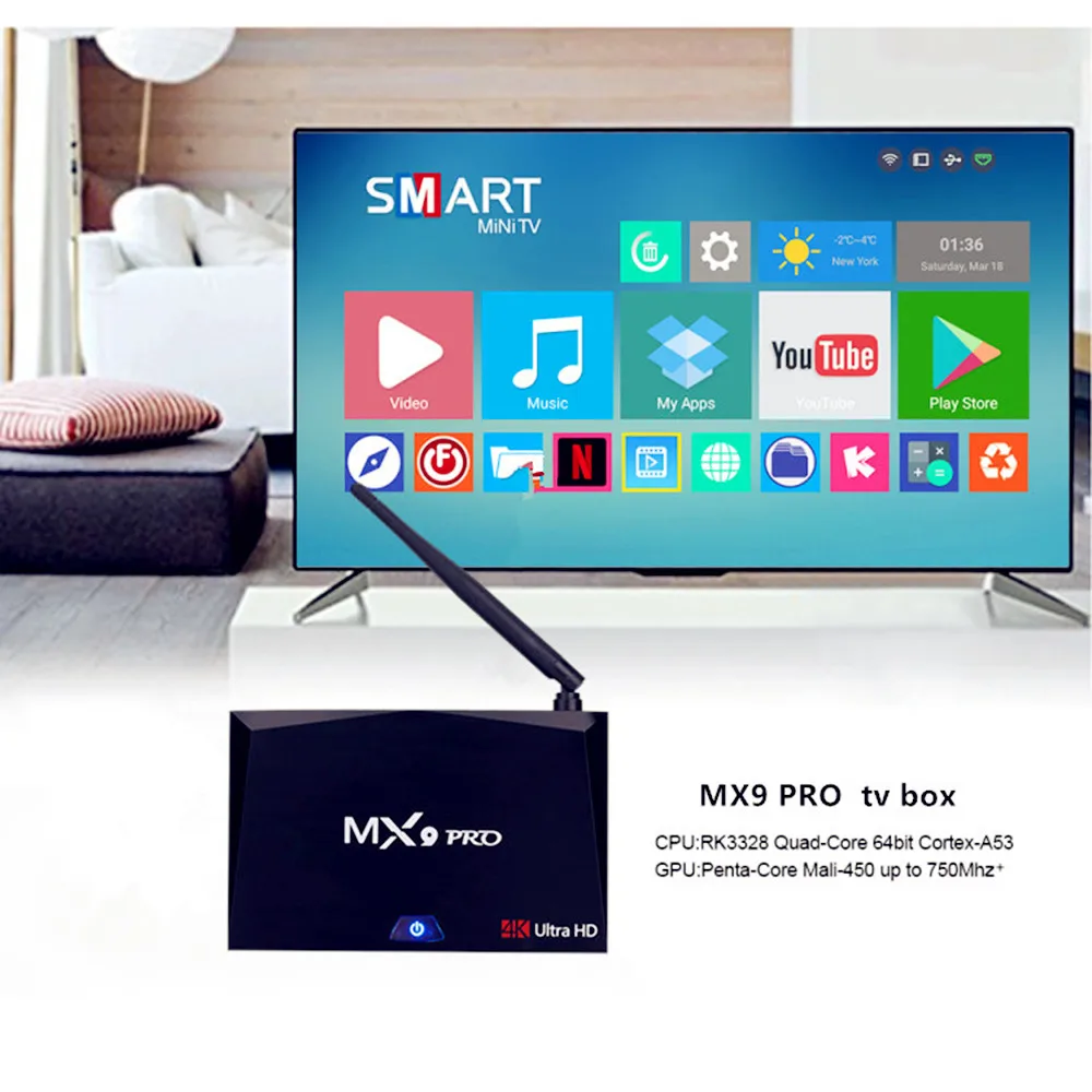 

Android8.1TV BOX 2GB 16GB WiFi Media Player IPTV Smart Box 1080p HD 4K AH-LINK Neotv MX9 PRO RK3328 Quad-Core 64bit Cortex-A53