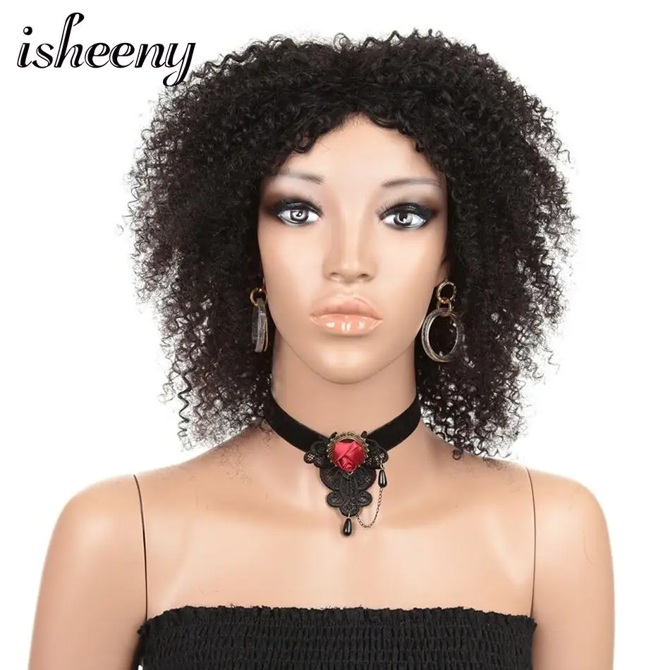 

Isheeny 10 Inches Remy Indian Jerry Curl Full Mackine Wigs Middle Part Natural Color Human Hair Wigs