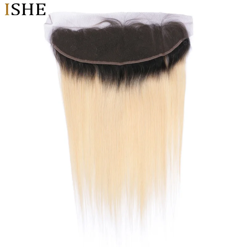

ISHE Hair 13x4 Ear To Ear Lace Frontal Closure Brazilian Straight 13*4 Frontal 10-20 Inch Ombre Blonde 1B613 Remy Human Hair