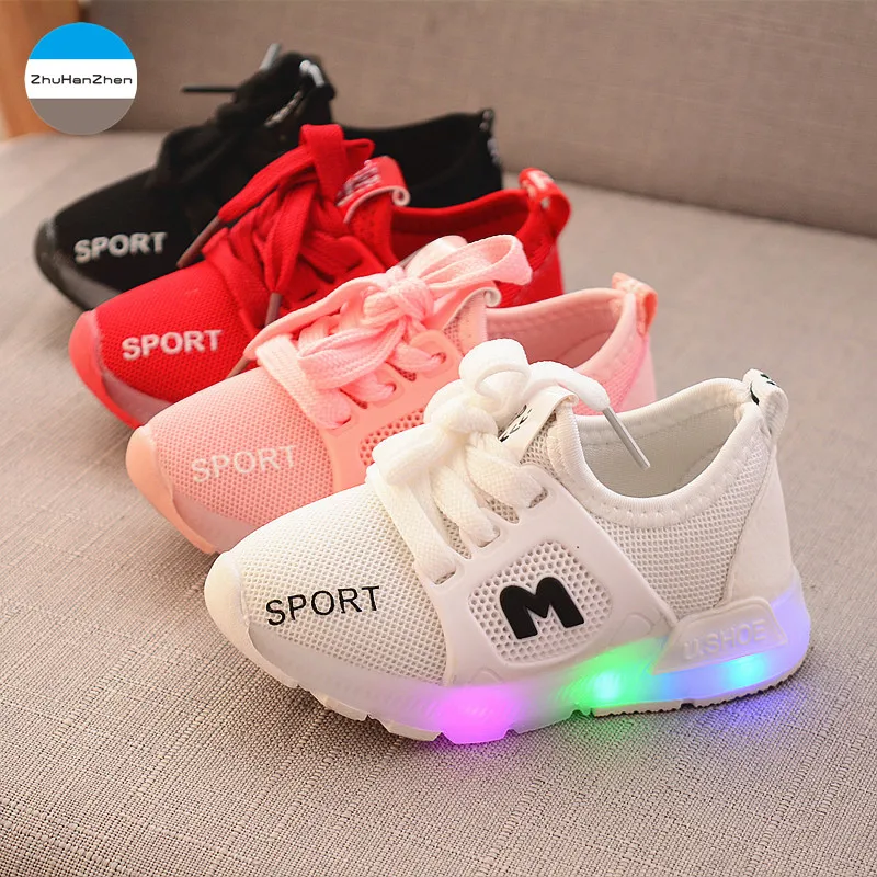 

2018 New LED lights baby casual shoes glowing sports shoes for 1 to 5 years old boys and girls soft newborn walk running shoe