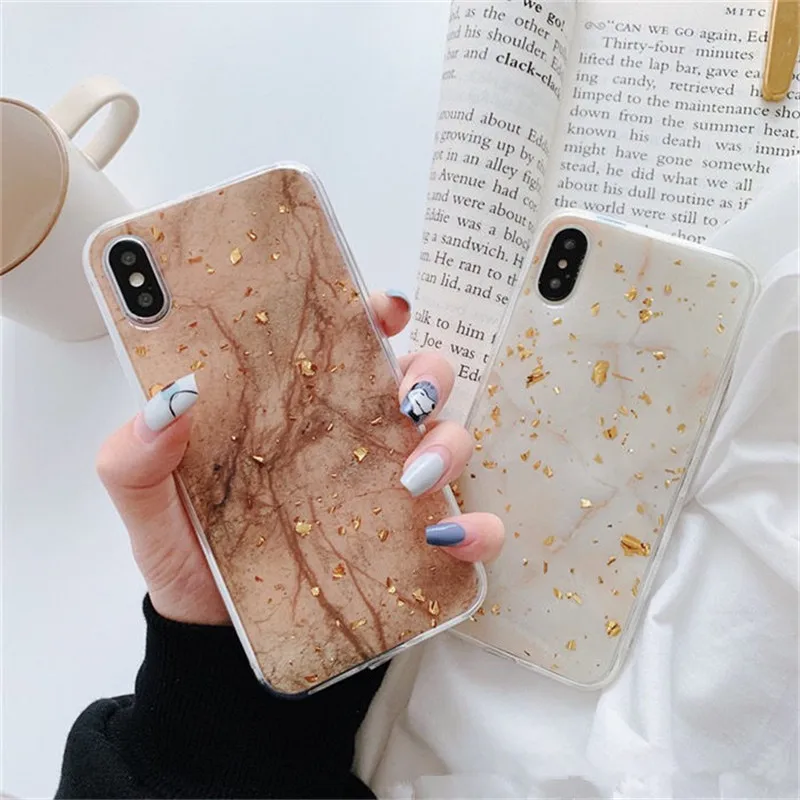 Роскошный блестящий Мраморный чехол для телефона с золотой фольгой iPhone X XS Max XR