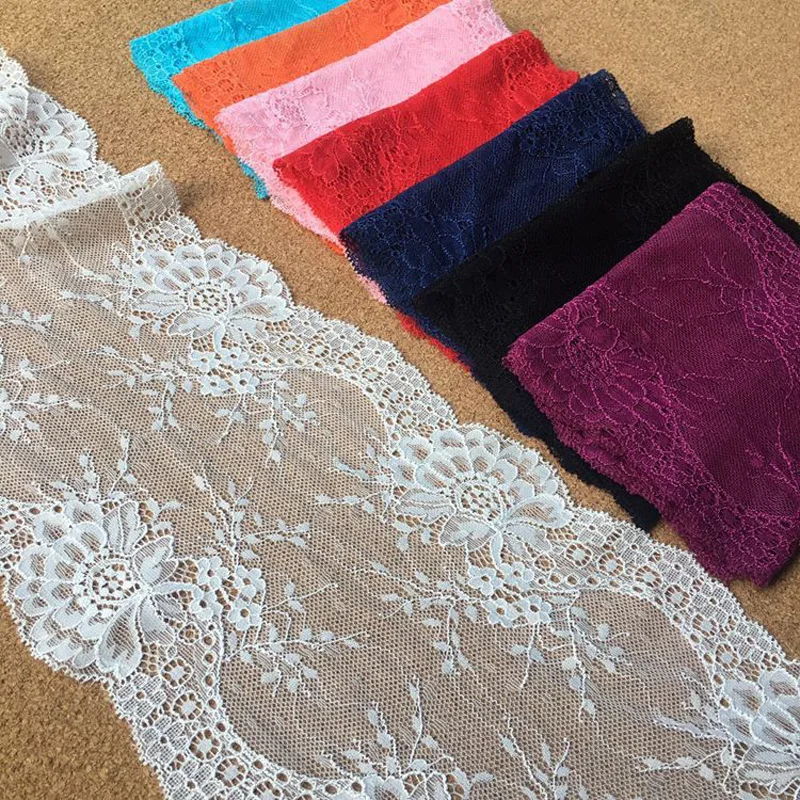 

5yards/lot White Black Red Elastic Embroidered lace trim 18cm width diy garment accessory lace ribbon for clothing decoration