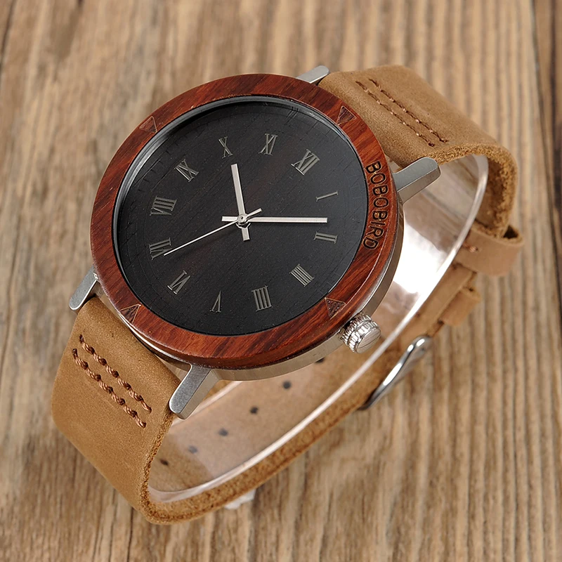 BOBO BIRD K06 Roma Dial Men Watches With Rose Wooden Unique Quartz Watch With Gift Box