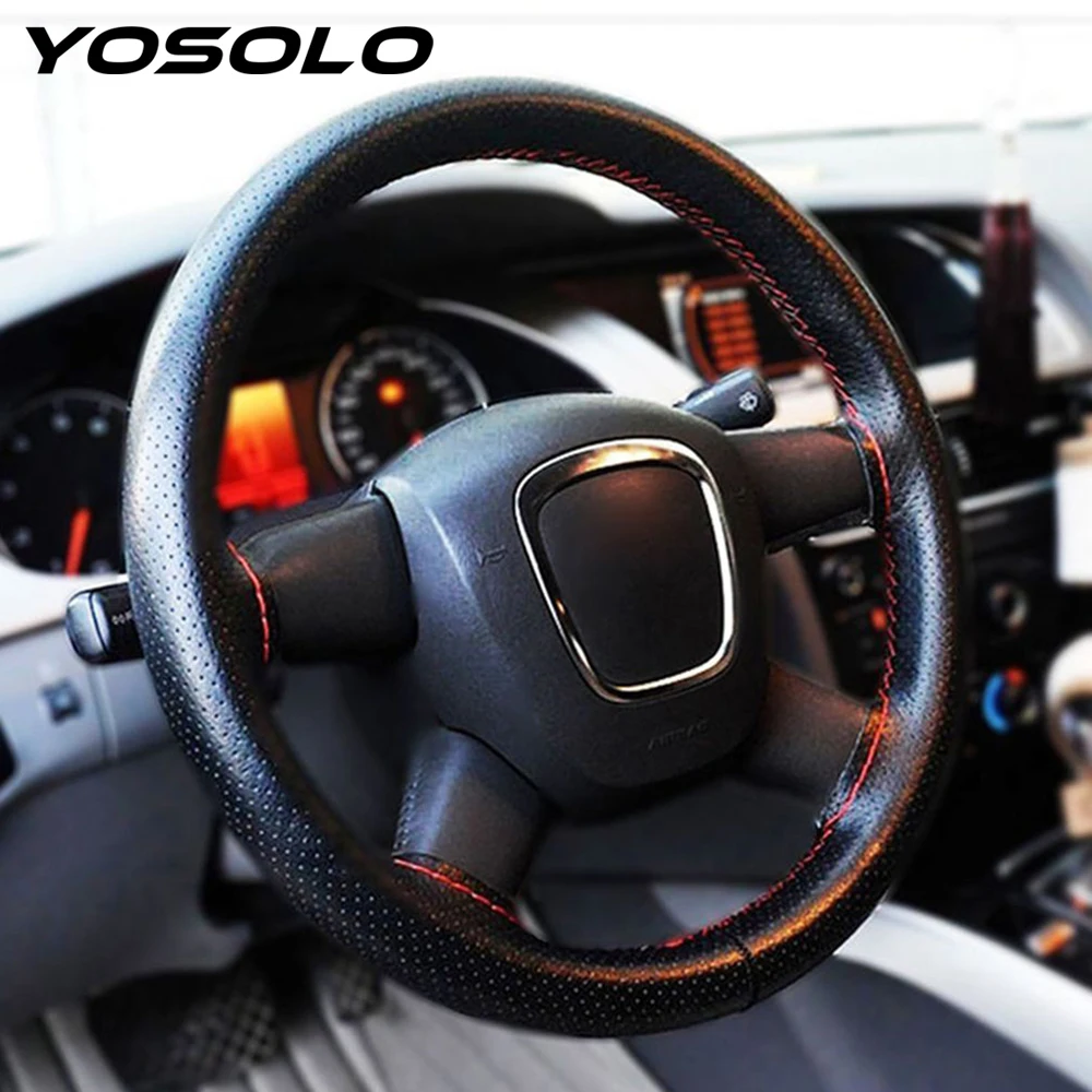 

YOSOLO Car Steering Wheel Covers Gray Black With Needles Thread Funda volante on the For opel astra h Artificial leather