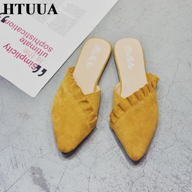 Новинка 2019 женские тапочки HTUUA летняя обувь слипоны на плоской подошве модные