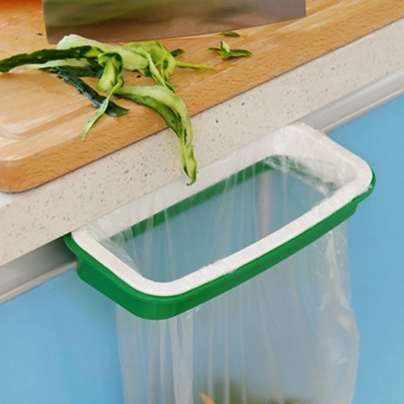 

Trash Garbage Bag Rack Attach Holder/Over Cabinet cupboard Door Kitchen Bathroom (Color: Green)