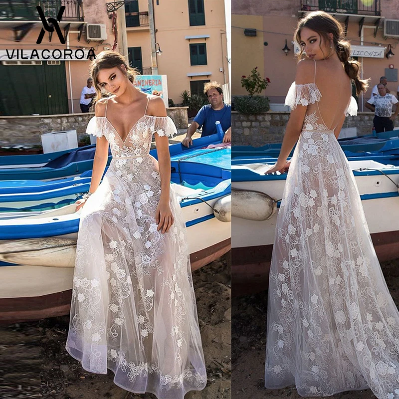 

Sexy Deep V-neck Thin Spaghetti Strap Flower Embroidered Ruffled Woman's Dress Solid Slim Backless Party Floor-length Dress