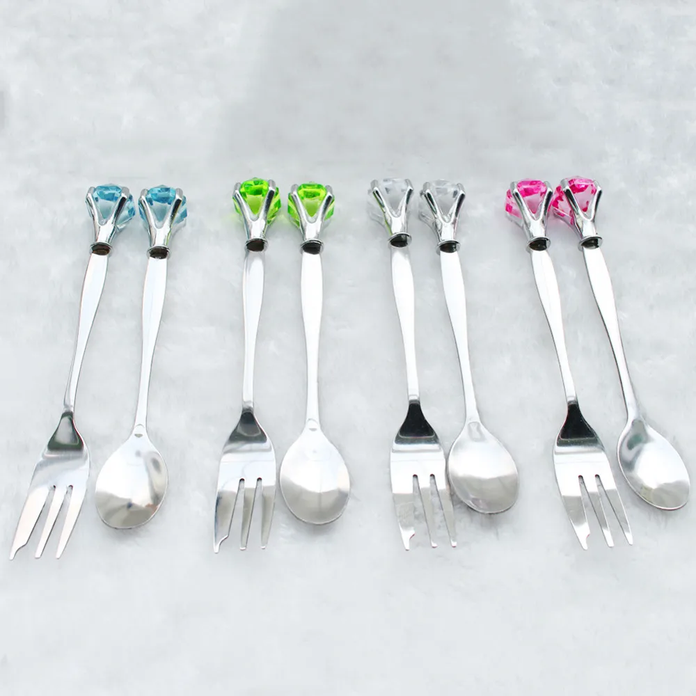 

Stainless Steel 1pcs Spoon or Fork Tableware Dinnerware Diamond Ice Cream Tea Coffee Spoon or Fork Random Color Dropshipping X