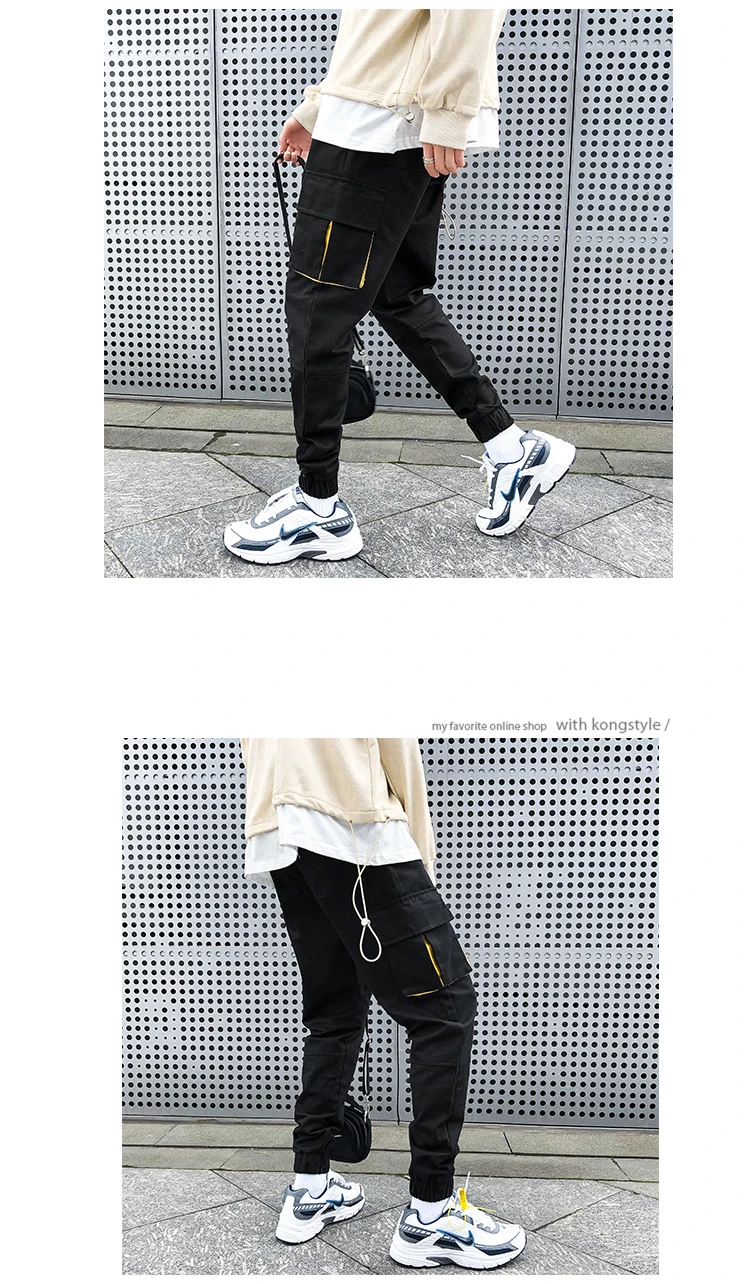 Men's Cotton More Pocket Trousers Bound Feet Fashion Casual Pants Male Black/khaki Color Joggers Sweatpants Big Size M-5XL