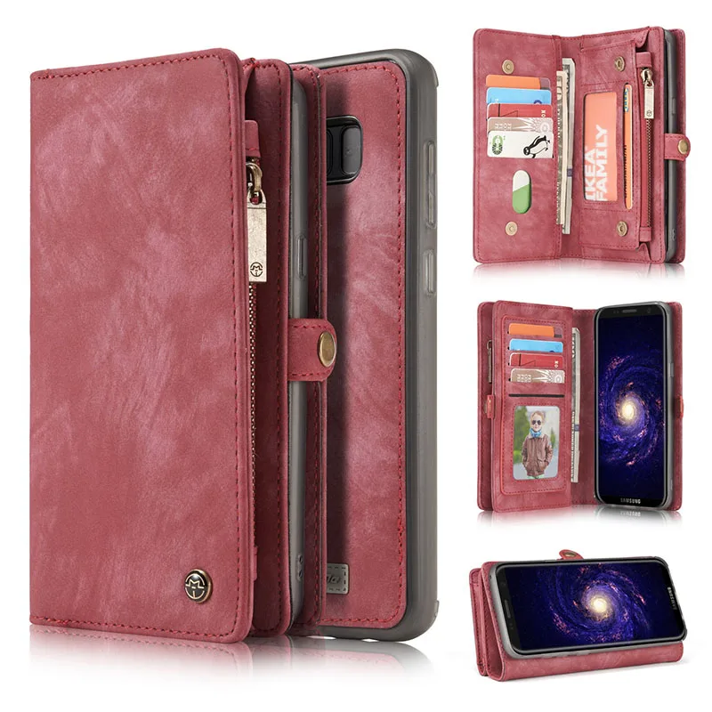 Многофункциональный чехол для телефона для samsung Galaxy S9 S9 Plus Разделение кожаный кошелек и основа телефон Cove для S7 S8 Примечание 8 Plus - Цвет: Red