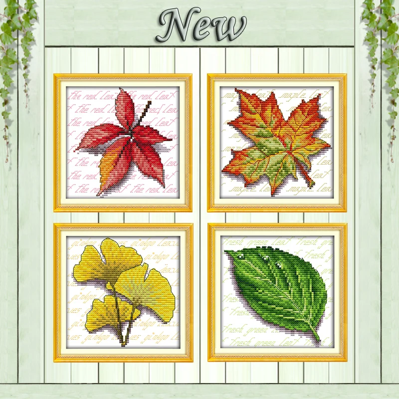 Maple leaf Ginkgo flower decor painting counted print on canvas DMC 11CT 14CT Chinese Cross Stitch kits embroider needlework Set | Дом и сад