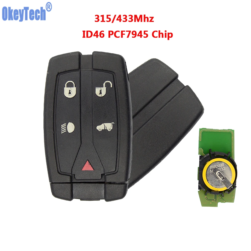 

OkeyTech For Range Rover Sport Freelander LR2 Landrover Remote Conreol Smart Key Card 433Mhz ID46 PCF7945 Chip 5 Button & Blade