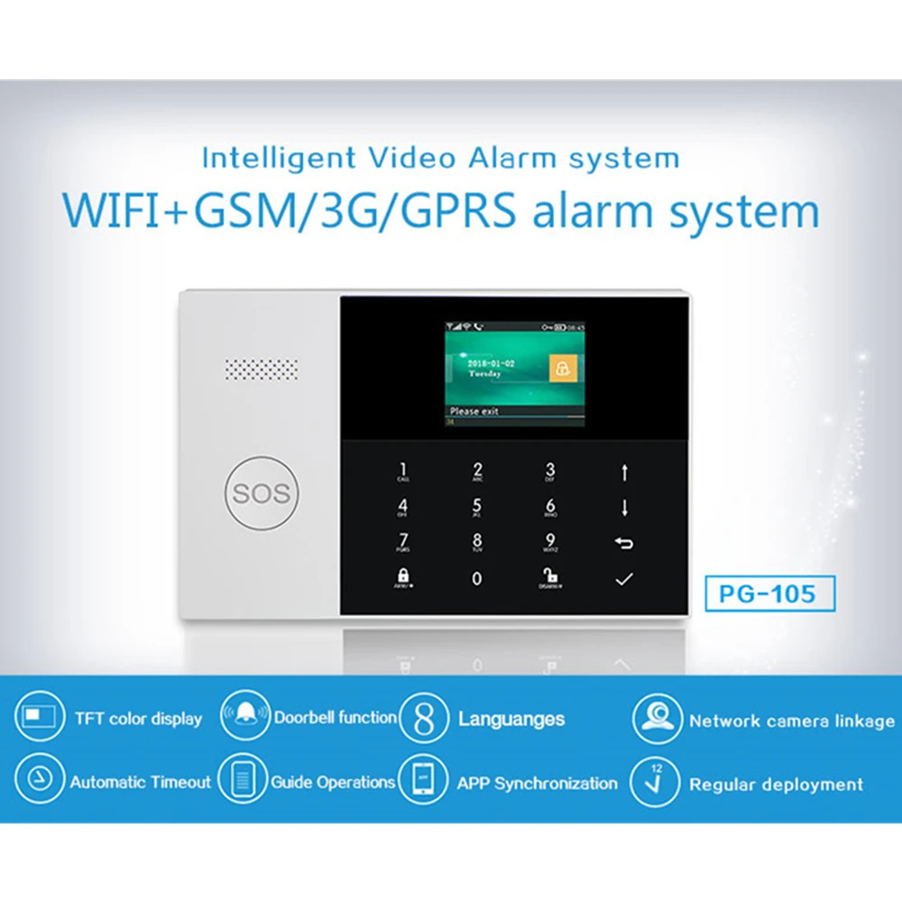 PGST 433 МГц беспроводная сенсорная ЖК-клавиатура wifi GSM GPRS домашняя охранная сигнализация приложение сирена с дистанционным управлением RFID карта снятие с охраны