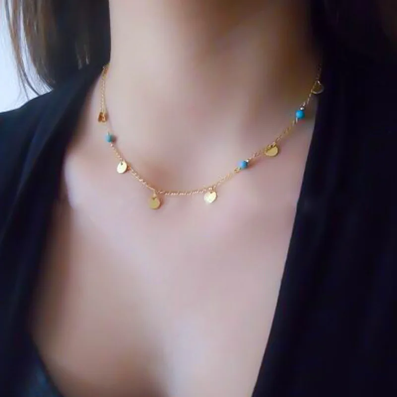 

Fashion Gold Silver Exquisite Choker Necklaces for Women Round Sequined Beads Chain Necklace Charms Jewelry