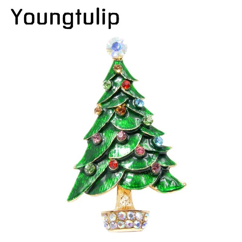 

Young Tulip Lucky Green Christmas Trees Brooches For Women Previous Rhinestone Needles Sparkling Trendy Jewelry Unisex Gifts