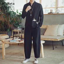 Мужской спортивный костюм спортивная одежда с вышивкой новые мужские хлопковые винтажные черные футболки с длинными рукавами+ шаровары Harajuku комплект из 2 предметов