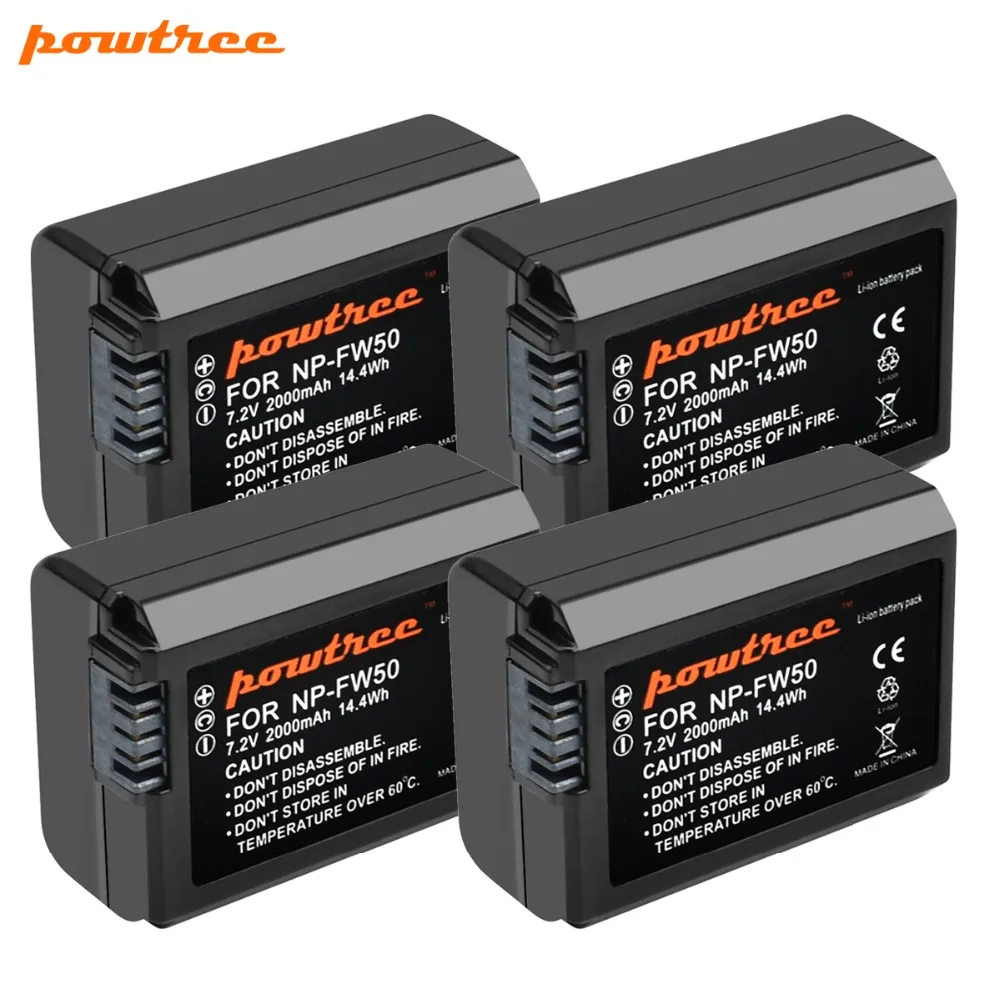 Powtree para Sony Bateria para Câmera 4 Pcs 2000 Mah 7.2 v np Fw50 Np fw50 Npfw50 Slt a33 Slt a35 Slt a37 Alfa 7 7r A7r a7 A3000