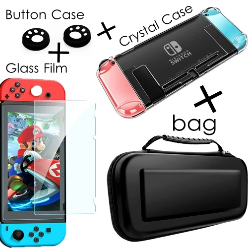 Для nintendo Switch Case Хрустальная жесткая Защитная крышка съемная Coque ультра тонкая сумка для nintendo 64 консоль NS NX чехол - Цвет: 4Kit 1-White