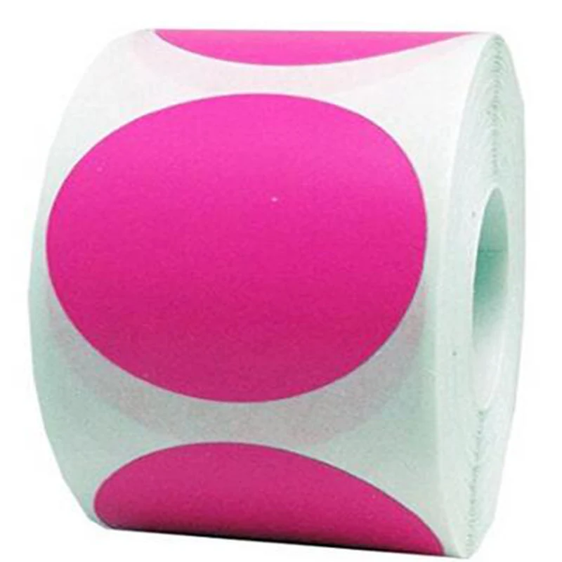 

Coding Dot Labels self-adhesive and writable sticker 2" Inch Round Fluorescent Pink Color 500 Colored Circle Stickers Per Roll