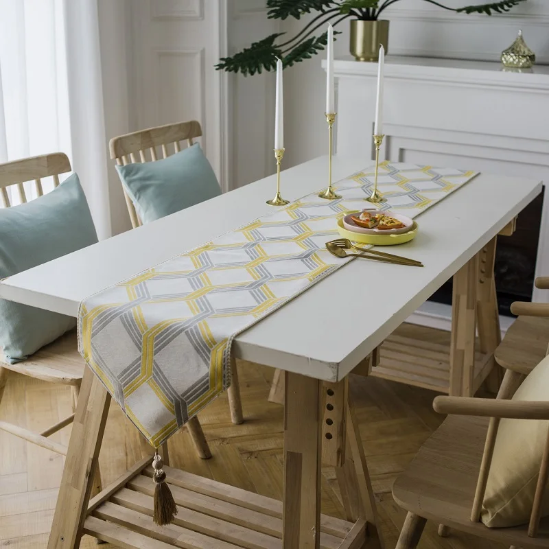 Современный обеденный стол бегунок желтый/синий геометрическая вышивка чайный стол бегуны с кисточкой декоративные домашний отель кровать Бегуны