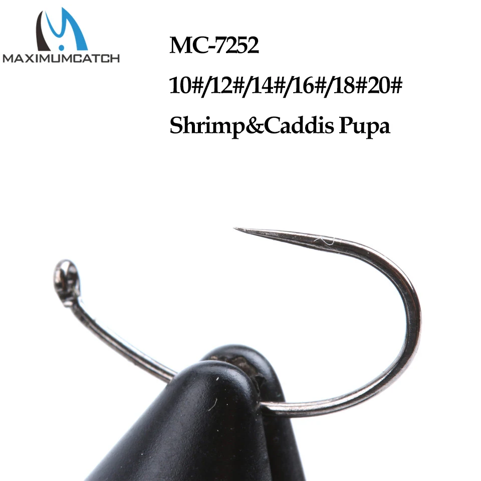 Maximumcatch MC-7252 100 шт. креветки и Caddis Pupa глаз-вниз мухобойка крючок для ловли рыбы-дружественные барберсы 10#/12#/14#/16#/18#/20# мухобойка