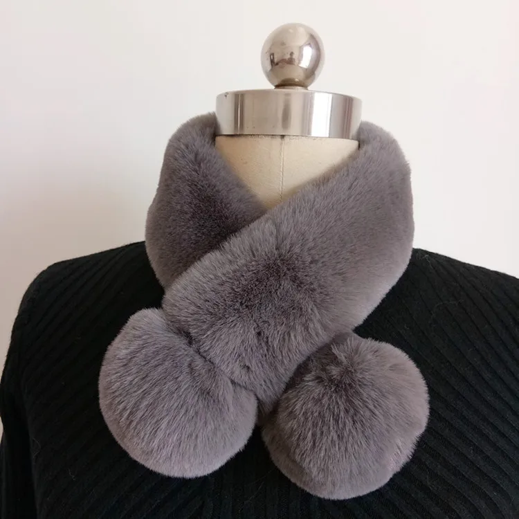 Buy Faux rabbit fur scarves pom pom women men unisex
