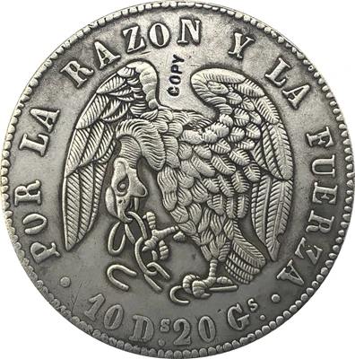 1839 Чили 8 Reales Монета КОПИЯ 39 мм