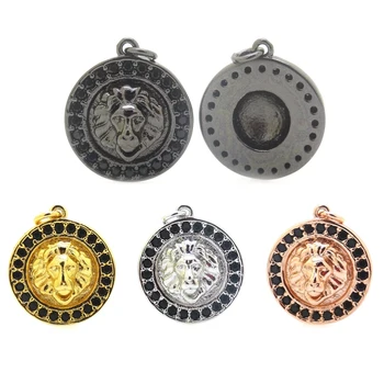 

New Black Silver Gold Color Lion Charms Pendants Micro Pave Black CZ Lion Head Charms Beads For Bracelet DIY Jewelry Making
