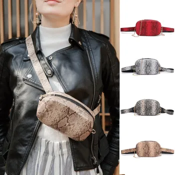 

Fashion luxurious Waist Bag For Women Outdoor Serpentine Artificial Leather Zipper Soft Bags Simple Ladies Square Versatile Bag