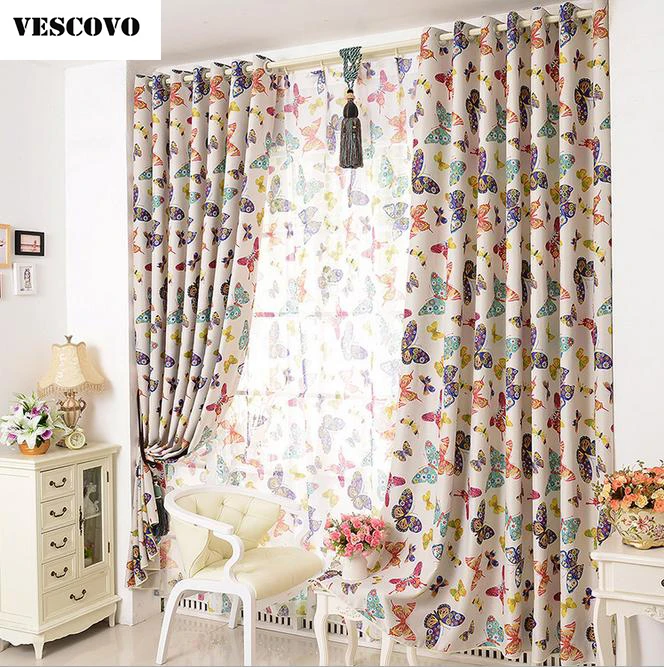 

VESCOVO Embroidered Butterfly curtain tulle custom made voile curtains set screening sheer