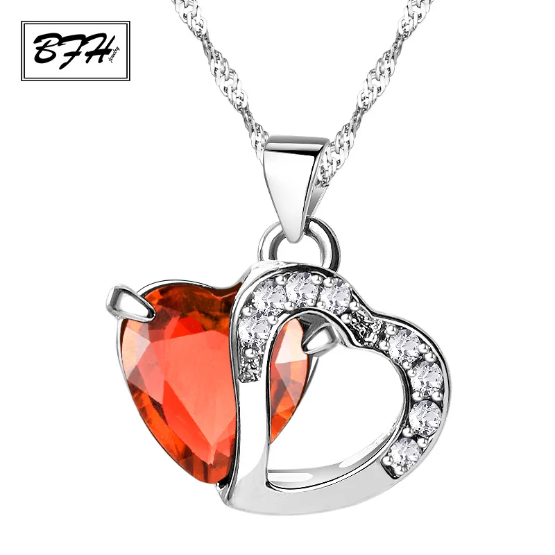 BFH модное роскошное серебряное длинное ожерелье с кристаллами для женщин, вечерние цепочки с кубическим цирконием, ожерелье в форме сердца, ювелирное изделие, подарок - Окраска металла: Orange
