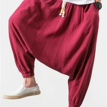 M-6XL 7XL плюс размер мужские хлопковые льняные брюки Мода осень длинные брюки летние хип-хоп танцевальные брюки черный и белый цвета