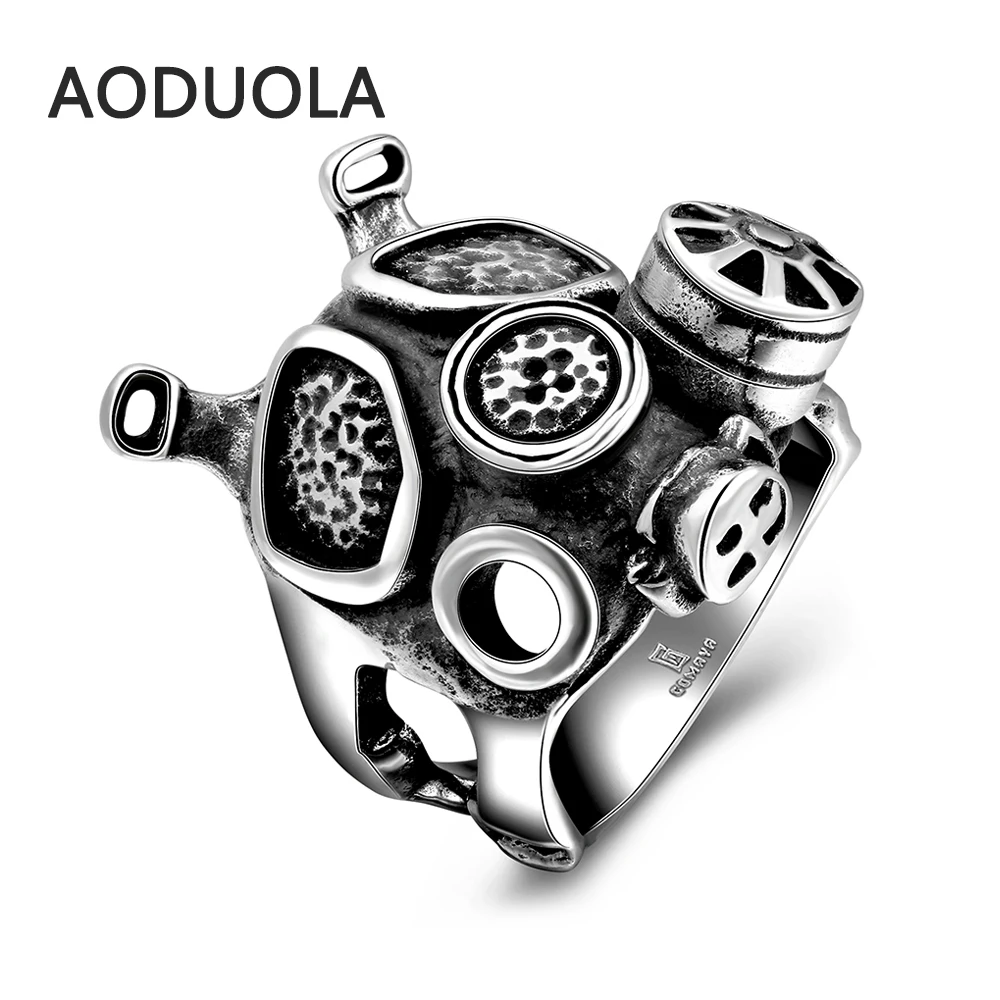 

Stainless Steel The Gas Mask Punk Ring Enamel Retro Vintage Biker Large Antique Men's Rings For Seal men Rock mens Jewelry