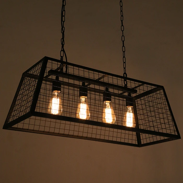 Фото люстра лофт подвесная из металлических полос American village loft iron net pendant light industrial metal net bar dinning ro
